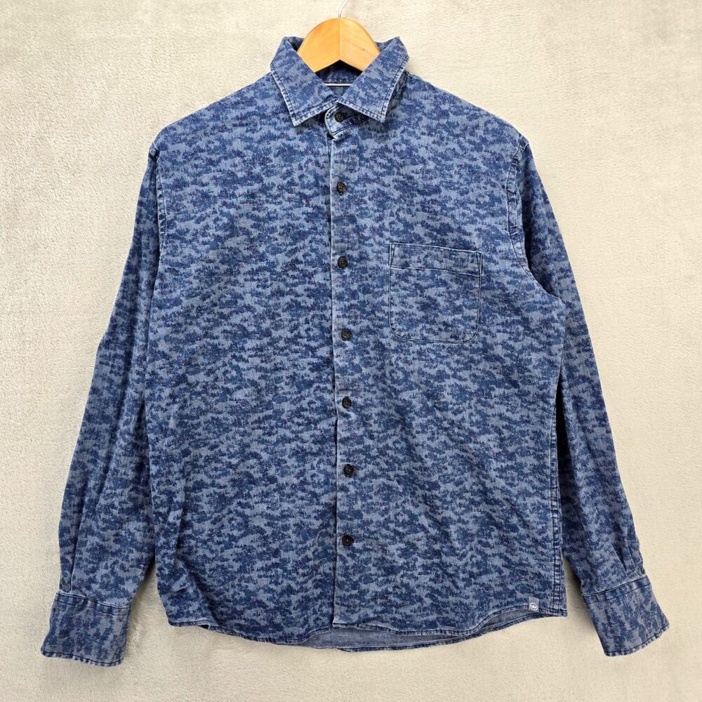 Peter Millar Shirt Mens Medium Blue Fir Camo Chambray Long Sleeve Button Up